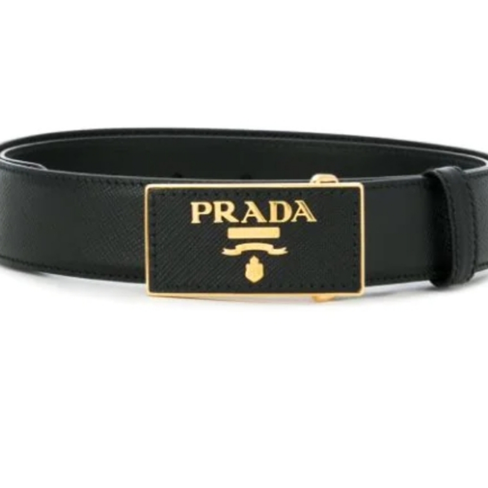 PRADA Square Logo Plate Saffiano Leather Belt